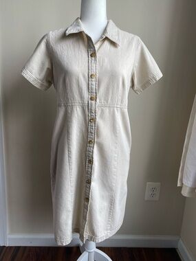 VTG LL Bean Full Button 100% Cotton Canvas Collared Short Sleeve Dress 8